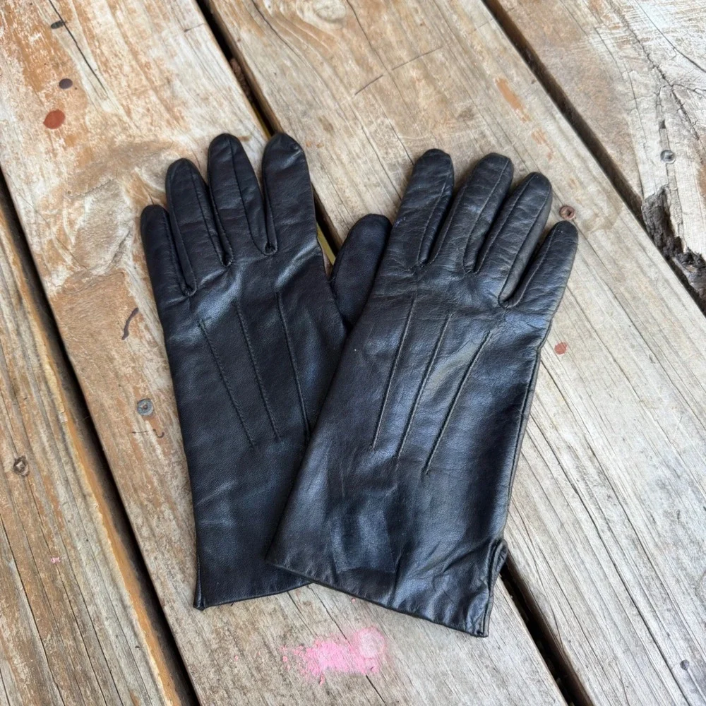 Lands End Leather Gloves Womens Size 6.5 Black Thinsulate Lined